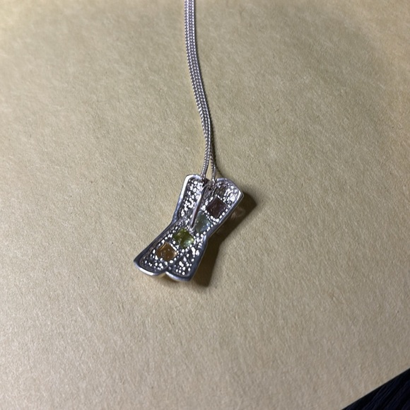 Sterling silver pendant necklace with purple, blue, green and yellow gems. - Picture 2 of 3